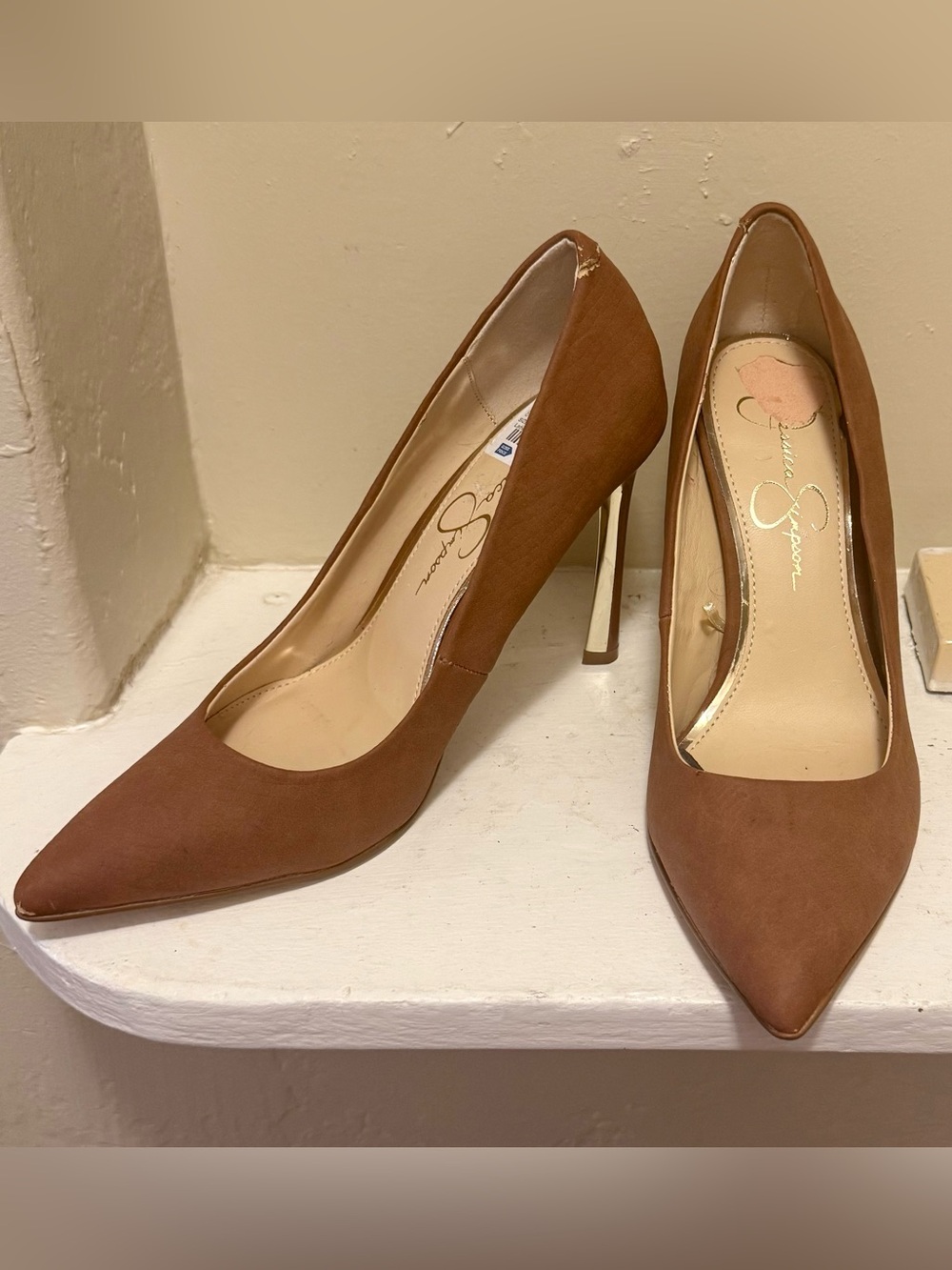 Jessica Simpson Cognac Pointed-Toe Stiletto Pumps Size 7.5